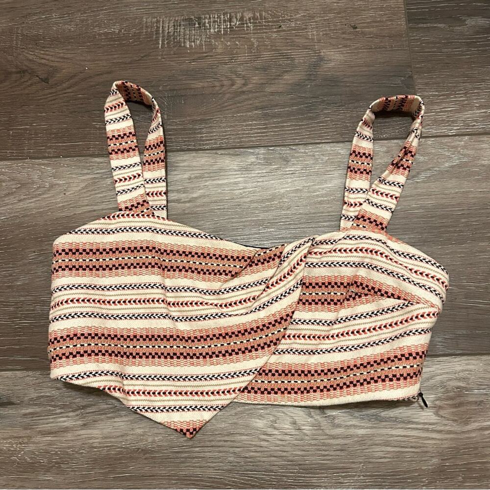 Zara Trafaluc Collection, White and Pink Crop Top, Size M